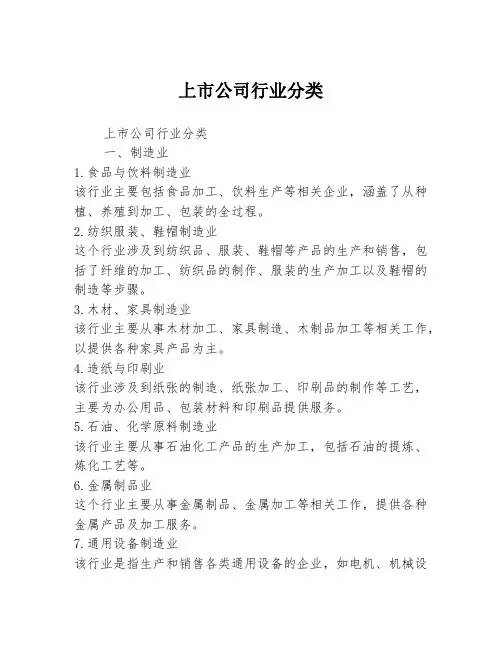 上市公司行业分类