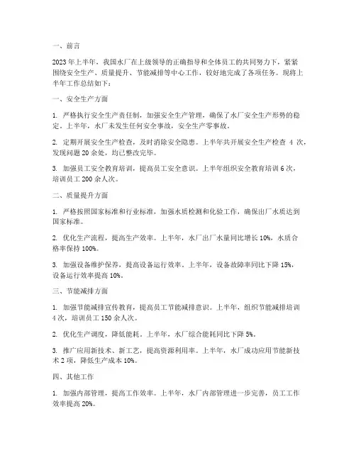 水厂半年工作总结报告