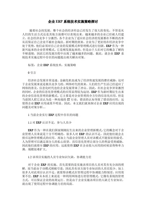 企业ERP系统技术实施策略探讨