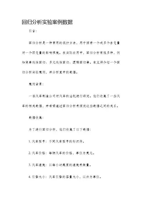 回归分析实验案例数据