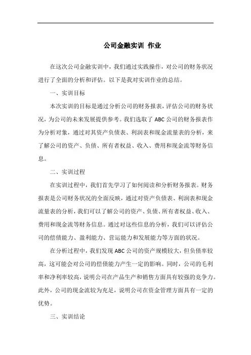 公司金融实训 作业
