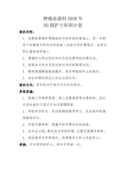 N2护理人员培训计划
