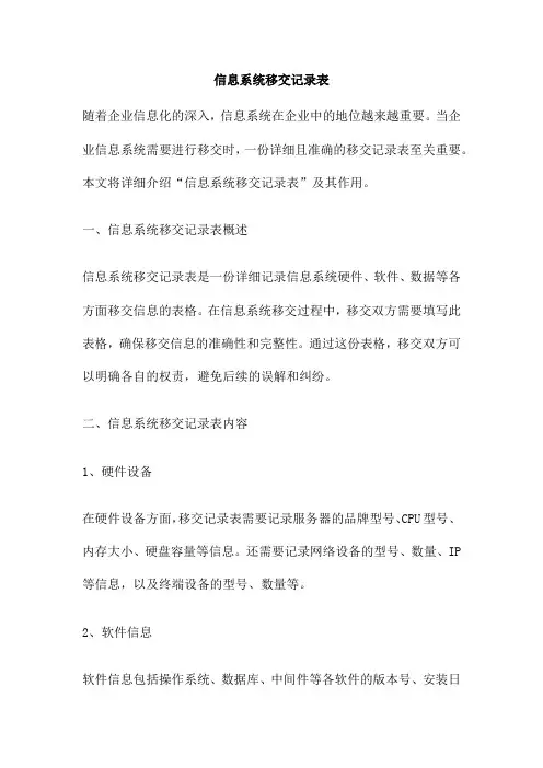 信息系统移交记录表