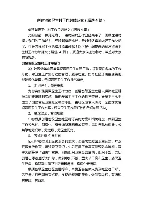 创建省级卫生村工作总结范文（精选4篇）