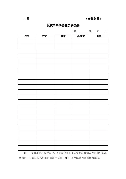 党支部发展党员、转正、延长表决票和汇总票