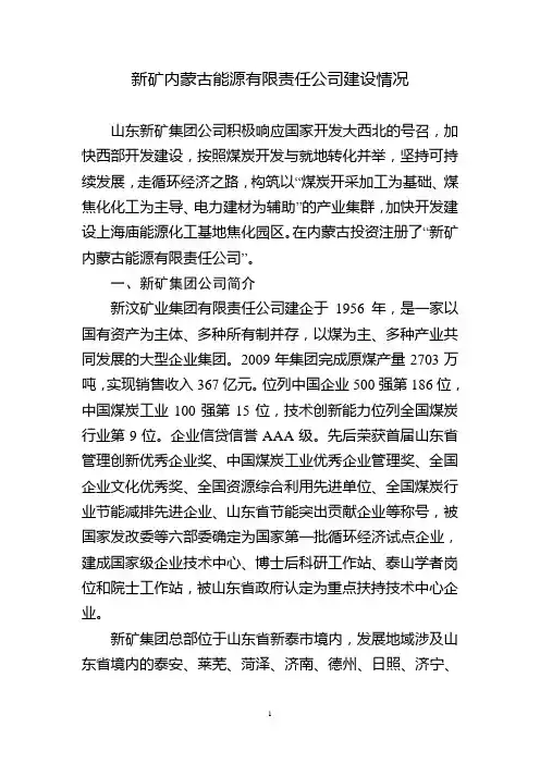 新矿内蒙古能源有限责任公司-简介