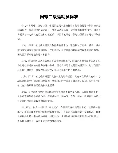 网球二级运动员标准