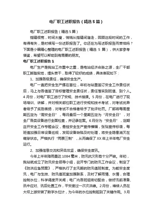 电厂职工述职报告（精选5篇）