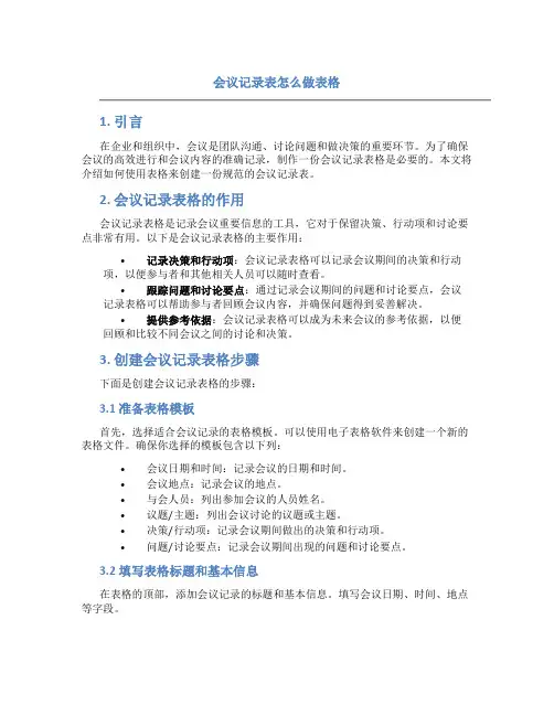 会议记录表怎么做表格