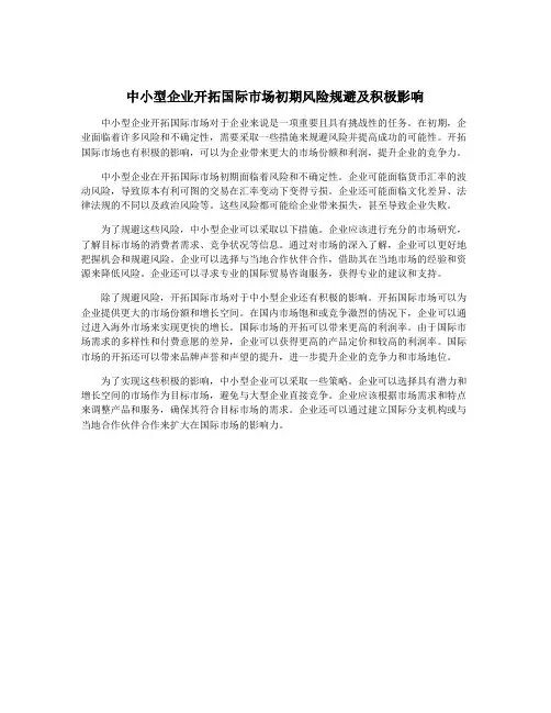中小型企业开拓国际市场初期风险规避及积极影响
