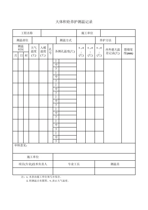 大体积砼养护测温记录填写说明