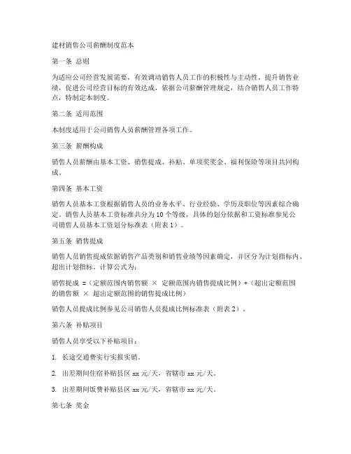 建材销售公司薪酬制度范本