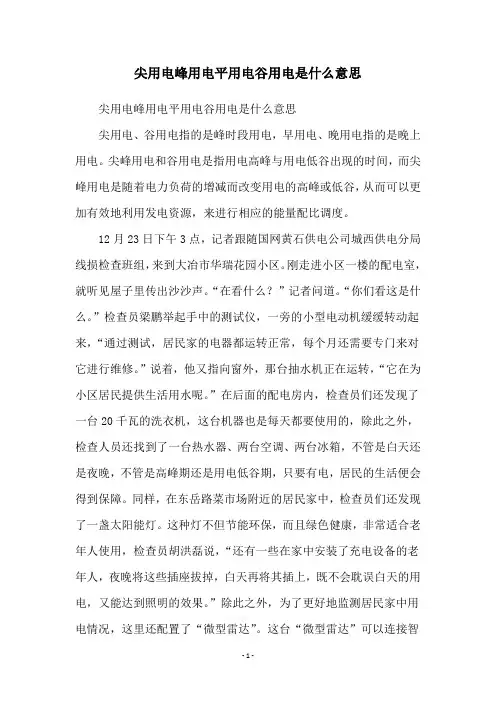 尖用电峰用电平用电谷用电是什么意思