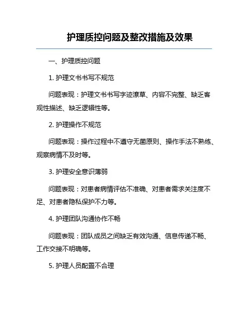 护理质控问题及整改措施及效果