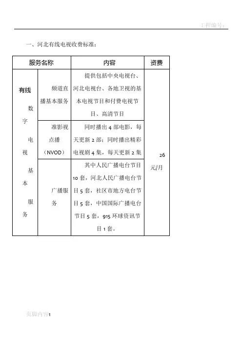 河北有线电视收费标准及部分免费高清电视节目列表