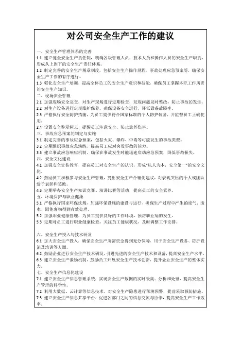 对公司安全生产工作的建议