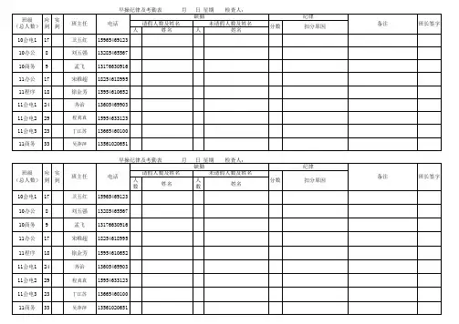 自习纪律检查及考勤表
