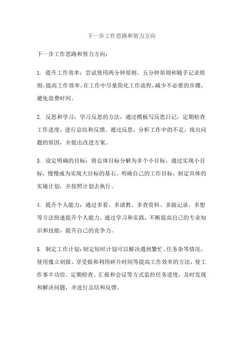 下一步工作思路和努力方向