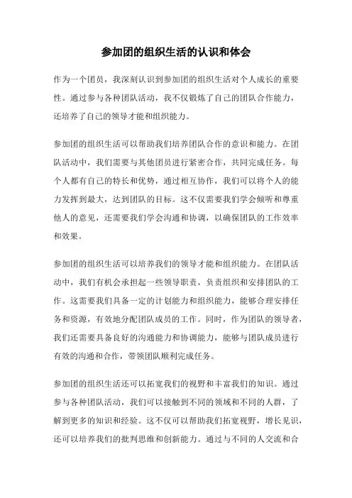 参加团的组织生活的认识和体会