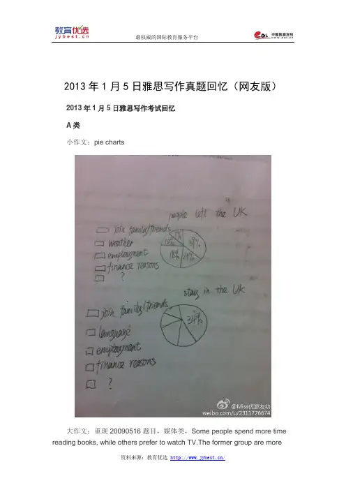 2013年1月5日雅思写作真题回忆(网友版)