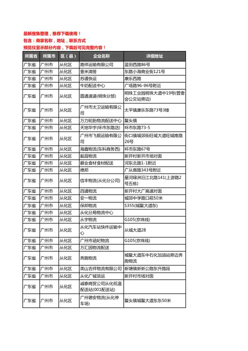 新版广东省广州市从化区货运企业公司商家户名录单联系方式地址大全78家