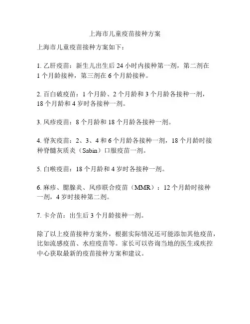 上海市儿童疫苗接种方案