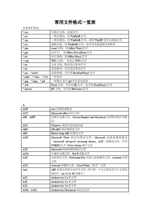 常用文件格式一览表