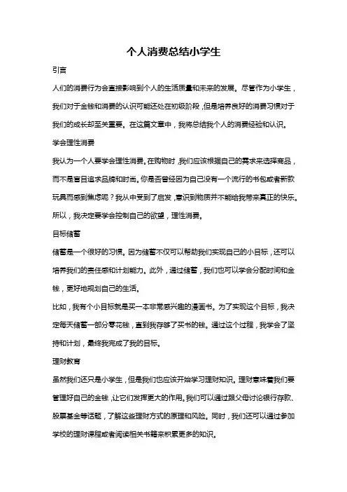 个人消费总结小学生