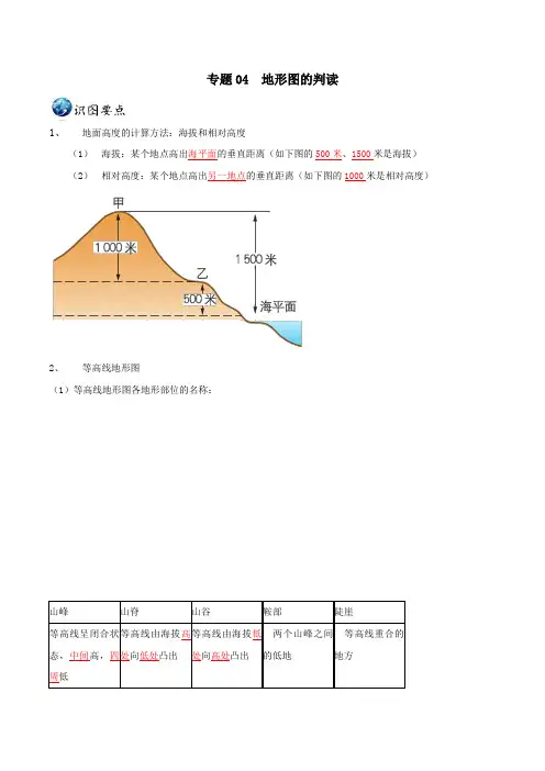 2020届中考地理识图题型重难点 专题04  地形图的判读(含答案)