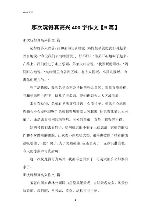 那次玩得真高兴400字作文【9篇】