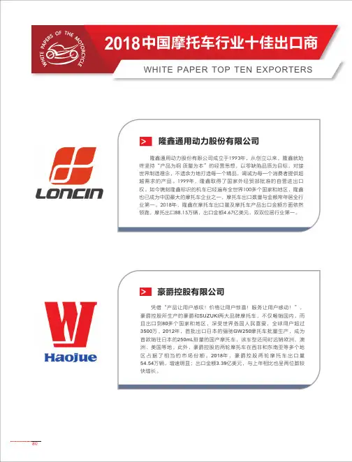 2018中国摩托车行业十佳出口商