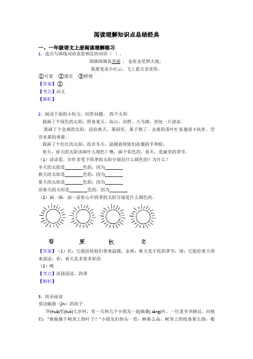 一年级阅读理解知识点总结经典