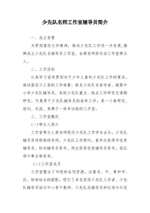 少先队名师工作室辅导员简介200字