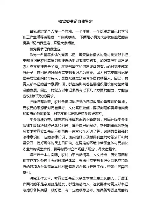镇党委书记自我鉴定