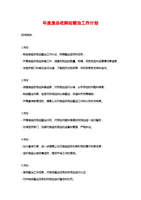 年度废品收购站整治工作计划
