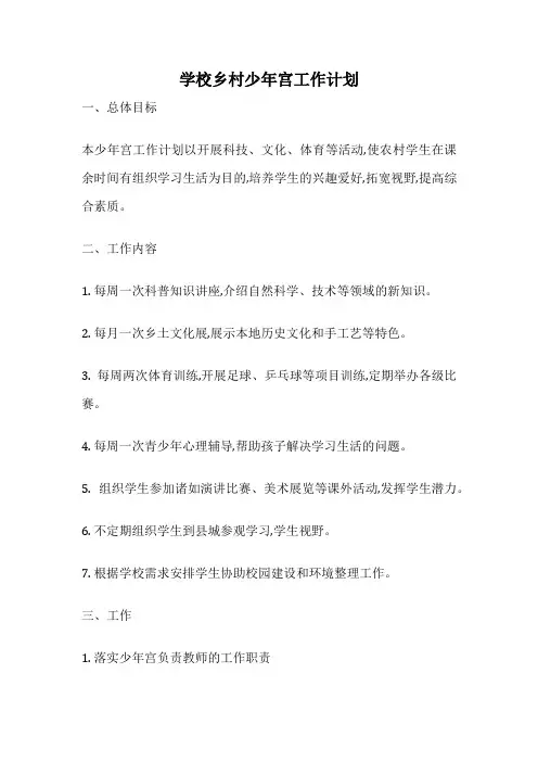学校乡村少年宫工作计划