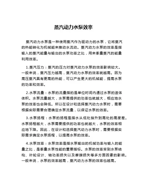 蒸汽动力水泵效率