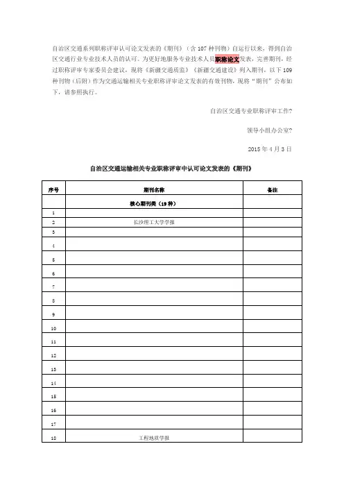 自治区交通运输相关专业职称评审中认可论文发表的《期刊名录》 (1)