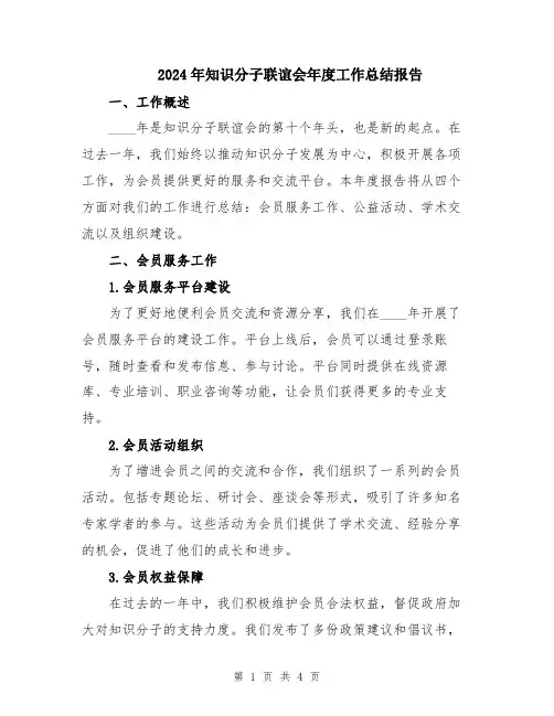 2024年知识分子联谊会年度工作总结报告