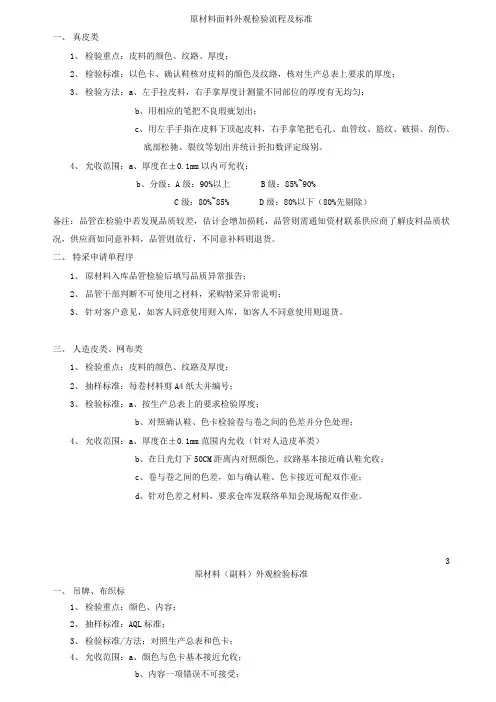 原材料面料外观检收标准