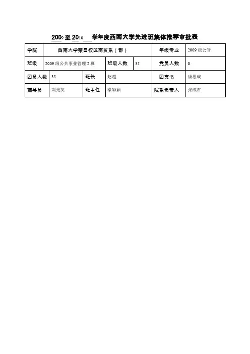 先进班集体审批表