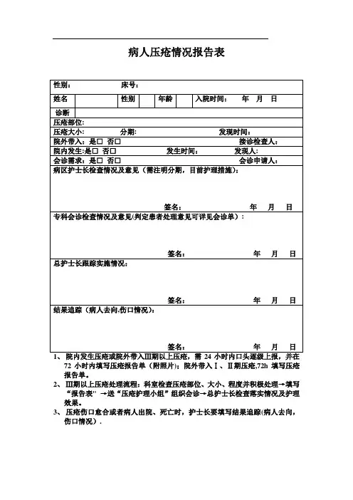 病人压疮情况报告表-范本模板