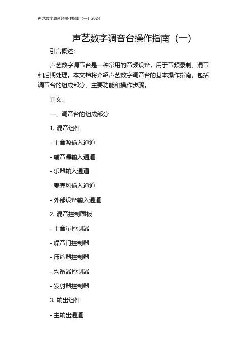 声艺数字调音台操作指南(一)2024