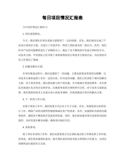 每日项目情况汇报表
