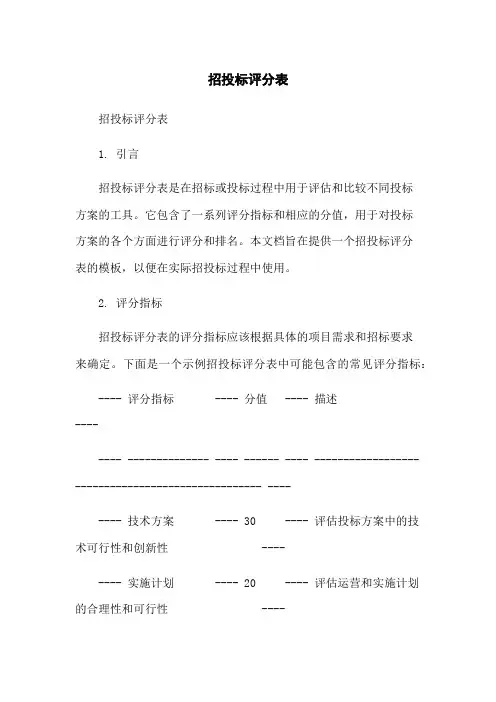 招投标评分表