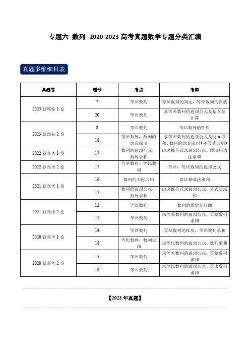 数列(教师版)--2020-2023高考真题数学专题分类汇编