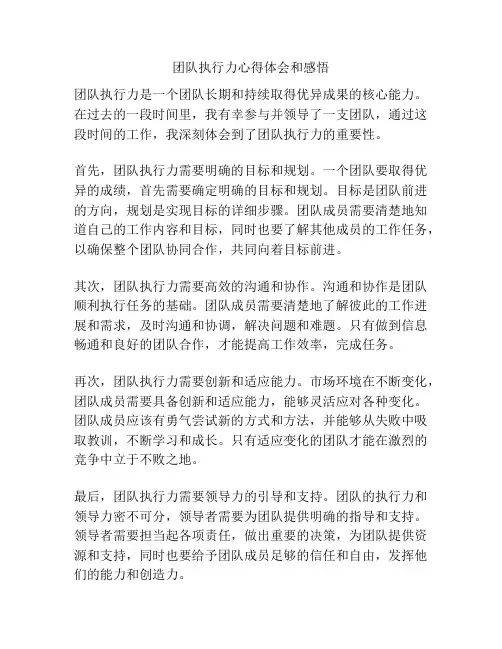 团队执行力心得体会和感悟