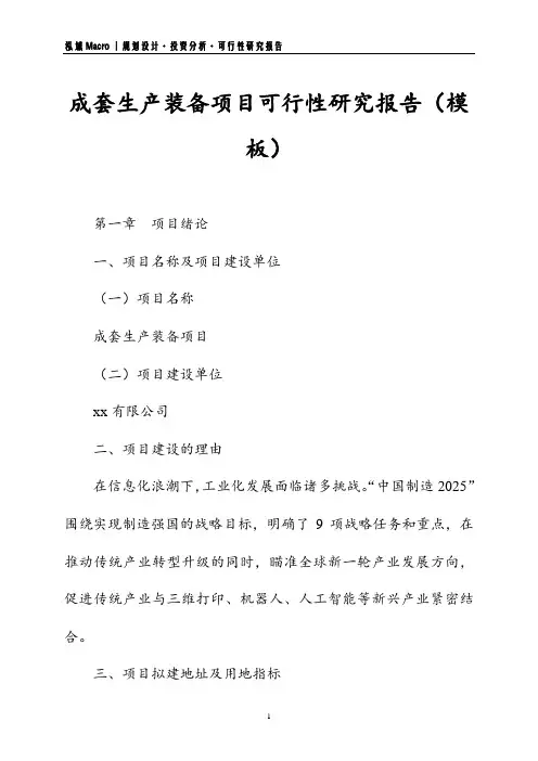成套生产装备项目可行性研究报告(模板)
