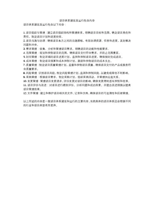 项目体系建设及运行包含内容