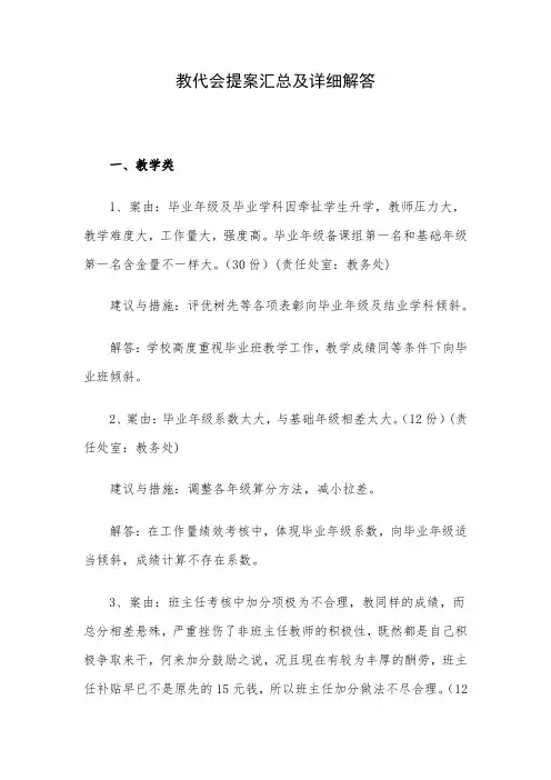 教代会提案汇总及详细解答